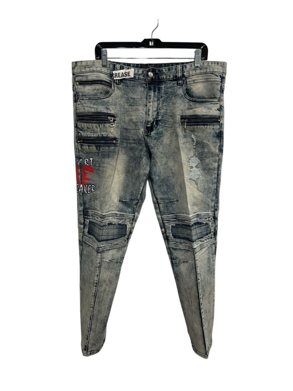 Trendique 40 Mens Distressed Skinny Jeans Zipper Heartbreaker Grungecore Retro